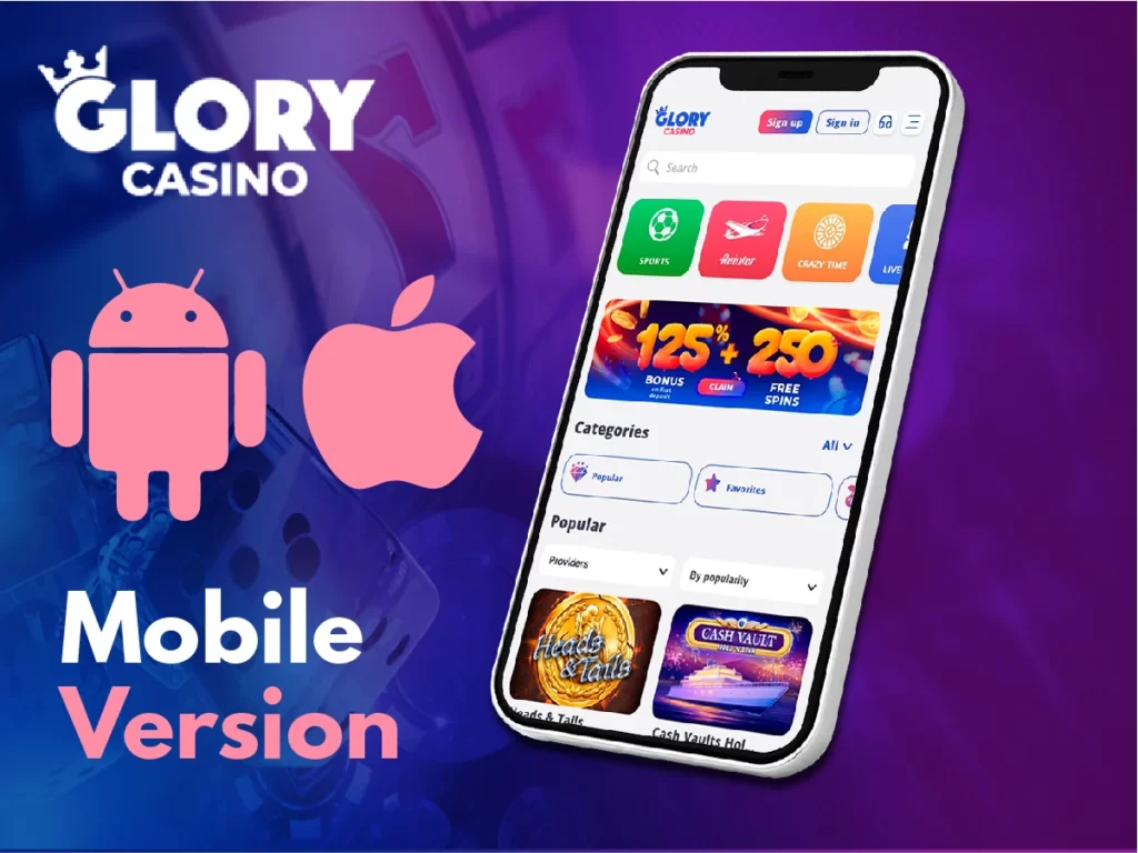 The banner highlighting the mobile version of the Glory Casino, emphasizing the accessibility and convenience of the casino on mobile devices.