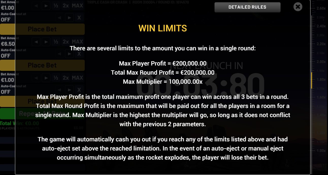 Triple Cash or Crash Win Limits